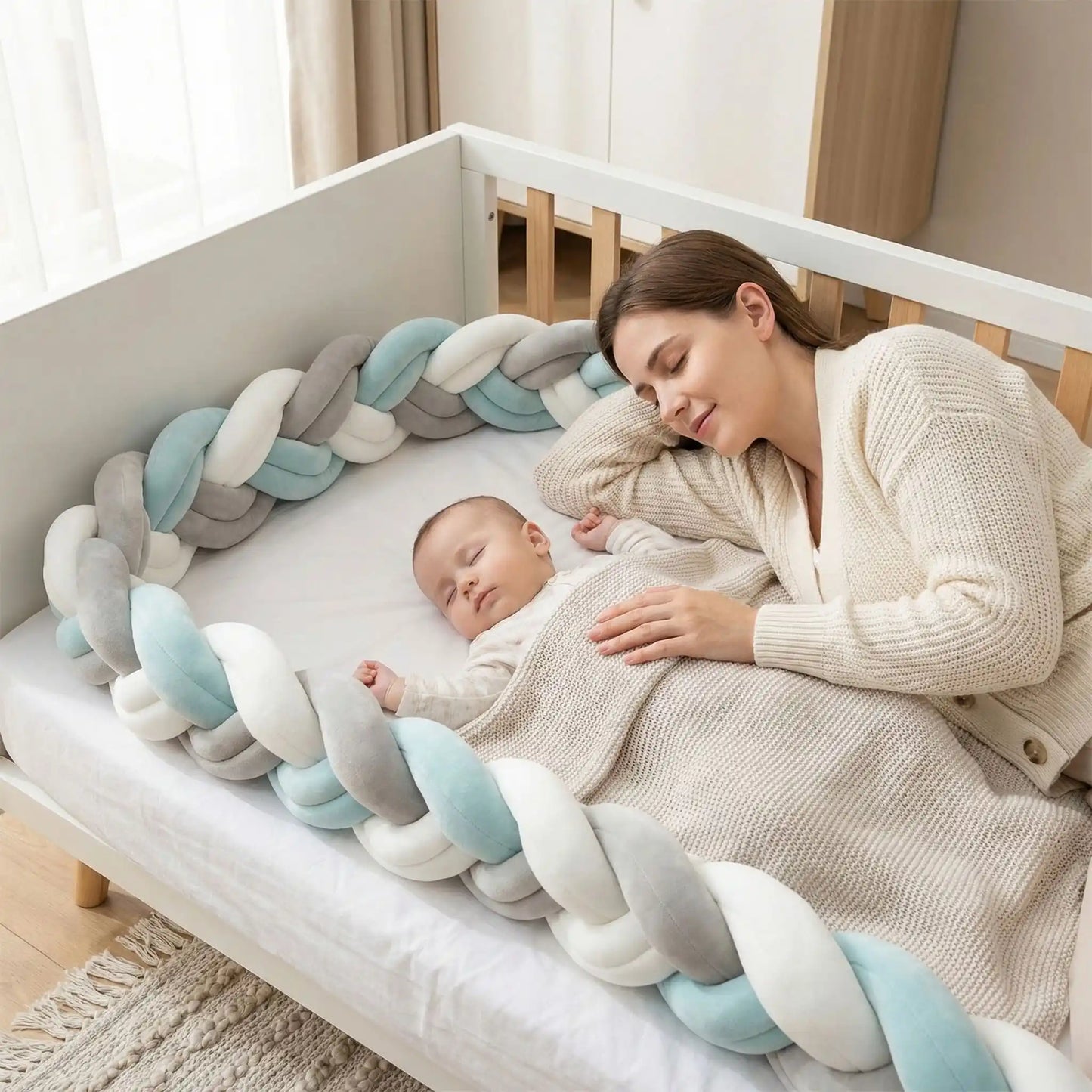 Tresse de lit bébé vert et blanc