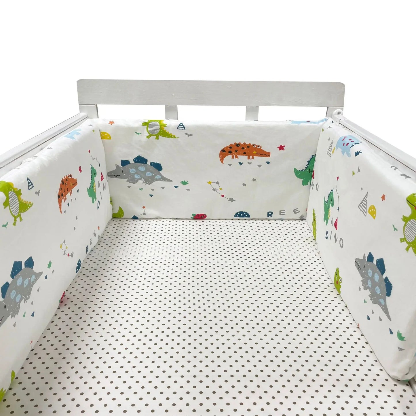 tour de lit bebe blanc avec des dinosaures