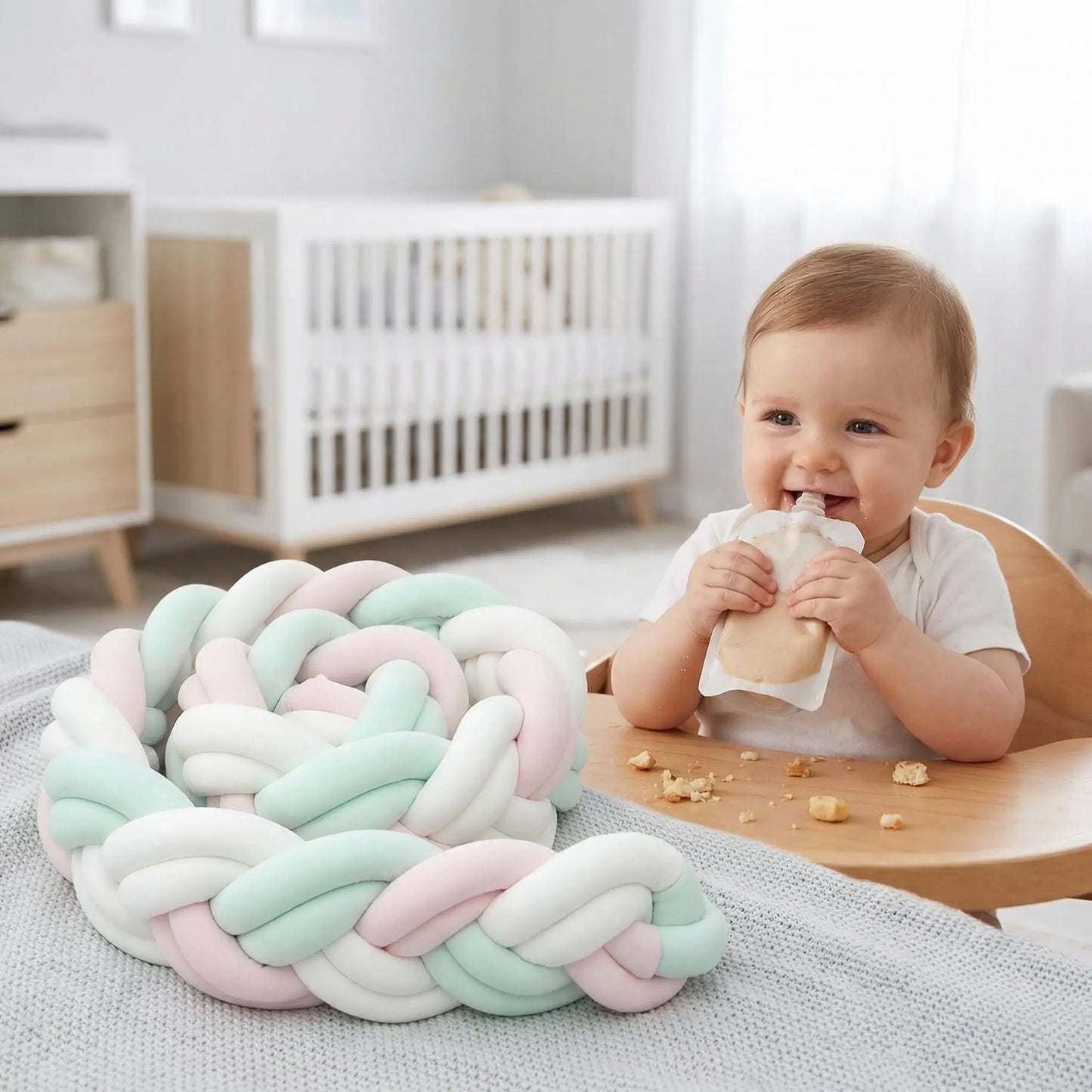 Tresse de lit bébé vert et rose