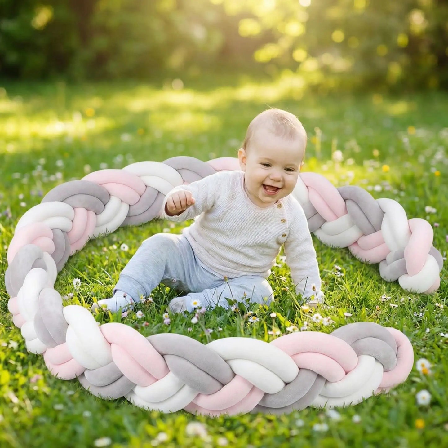 Tresse de lit bébé blanc et rose
