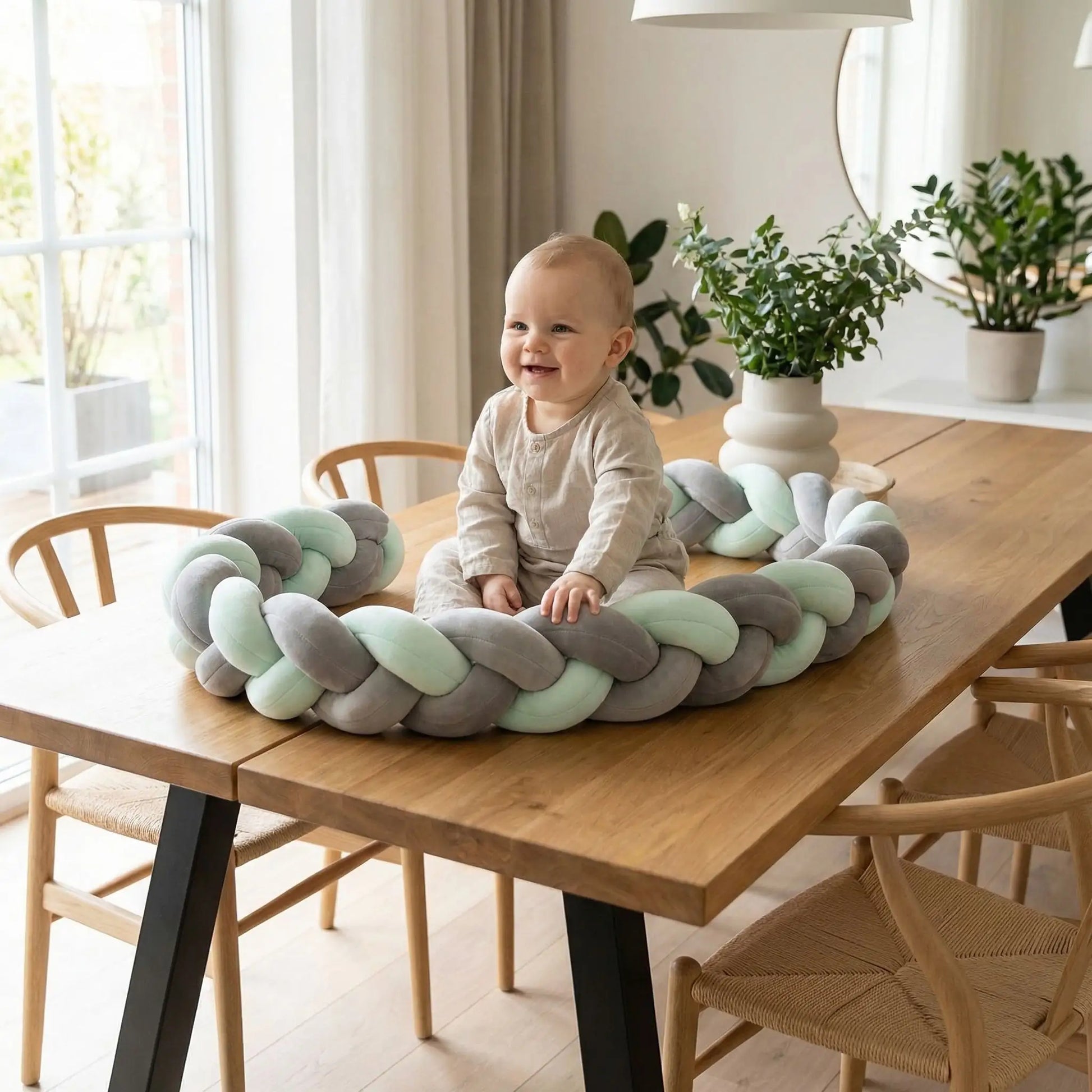 Tresse de lit bebe gris et vert menthe
