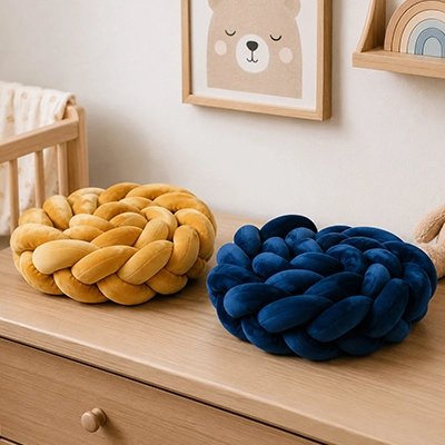 Tour de lit tresse marron et bleu