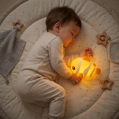 Veilleuse bébé avec le poisson dans ces bras