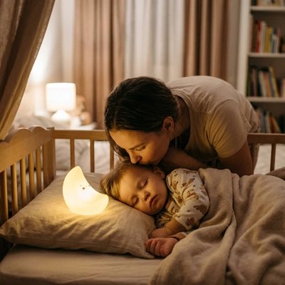 Veilleuse bébé qui dort avec maman