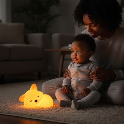 Veilleuse renard qui regarde avec maman